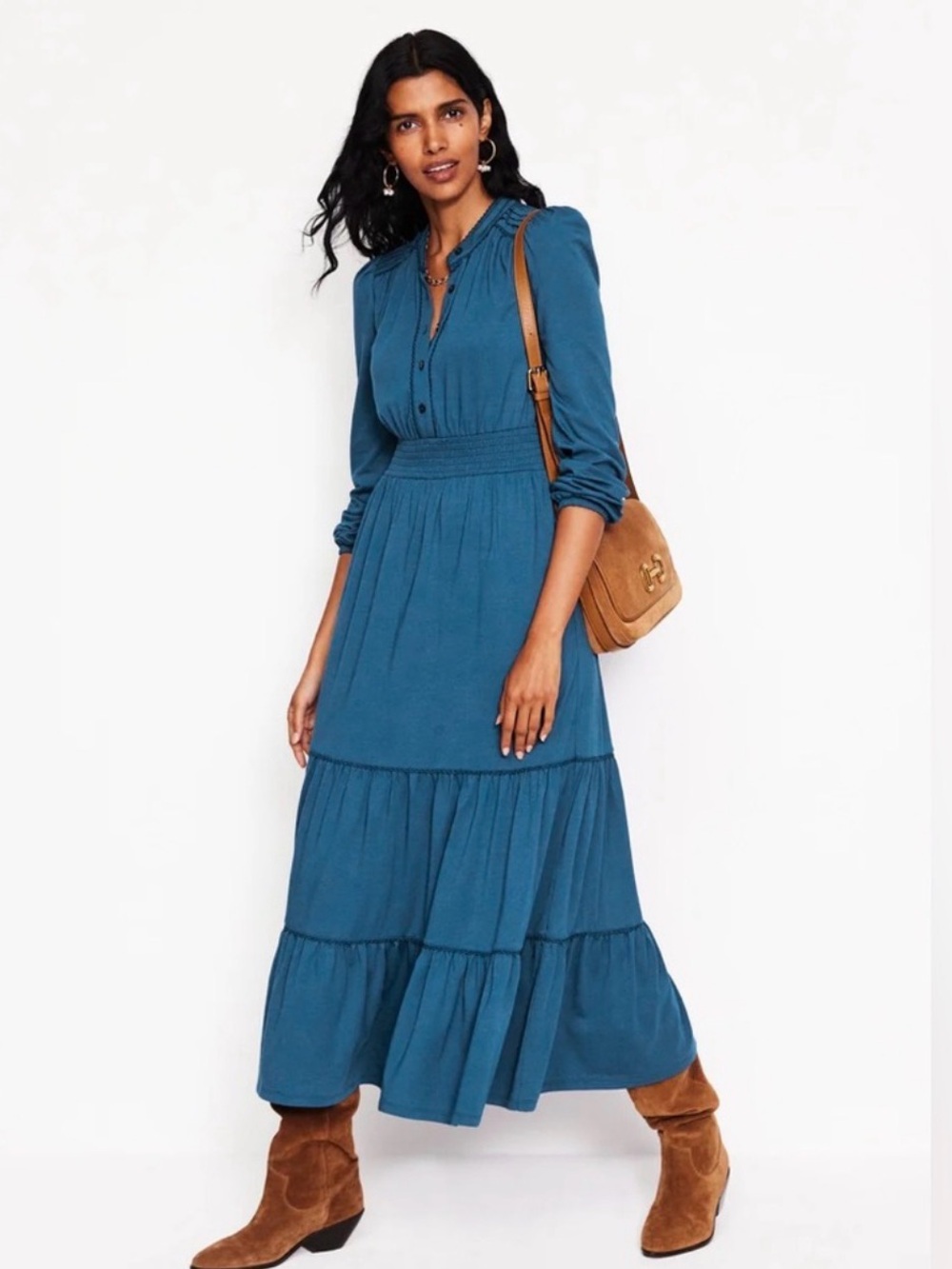 Boden Shirred Waist Tiered Maxi  Dress  14L